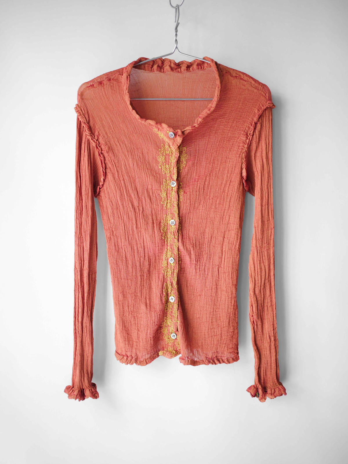 SS2009 ISSEY MIYAKE ME CRUSHED PLEATS ORANGE GRADIENT LS SHIRT