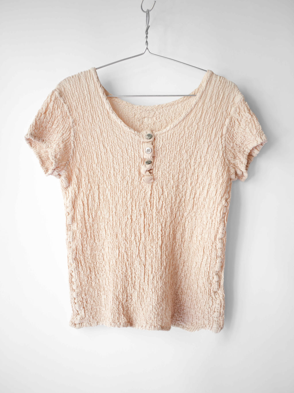 SS2011 ISSEY MIYAKE ME CRUSHED PLEATS BEIGE HENLEY T-SHIRT