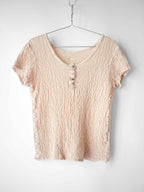 SS2011 ISSEY MIYAKE ME CRUSHED PLEATS BEIGE HENLEY T-SHIRT