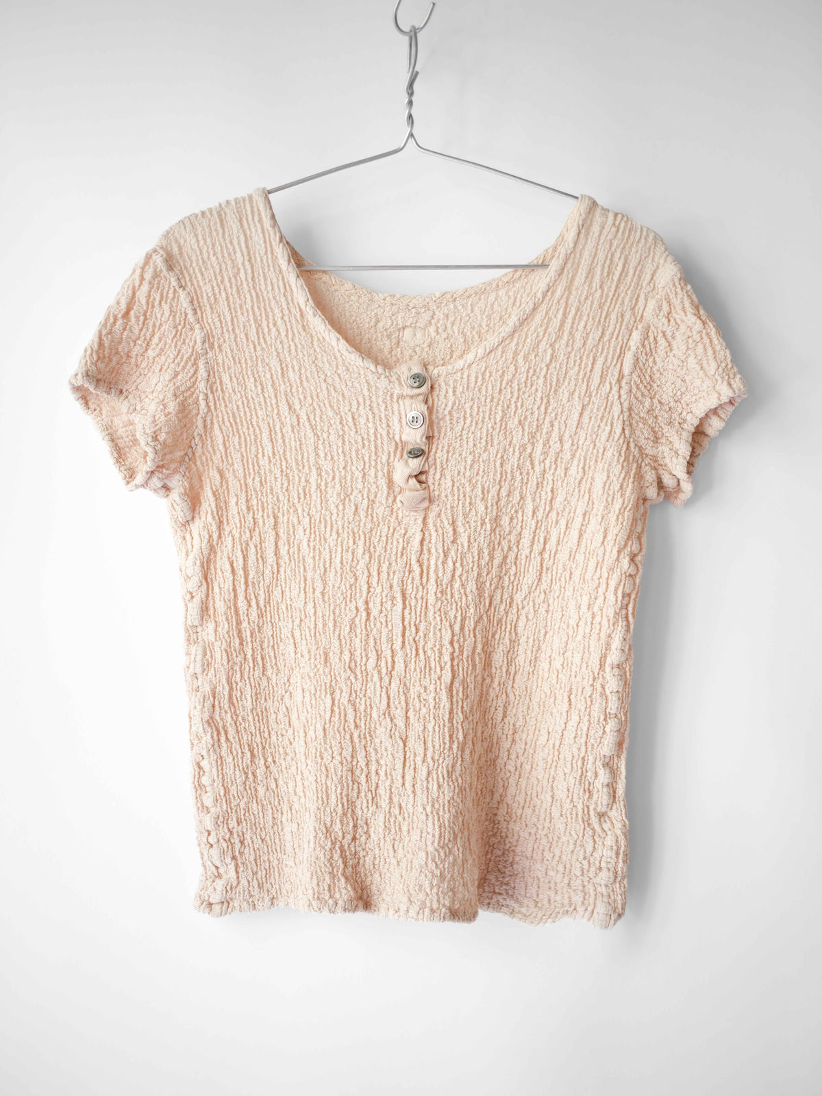 SS2011 ISSEY MIYAKE ME CRUSHED PLEATS BEIGE HENLEY T-SHIRT
