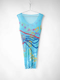 SS2011 ISSEY MIYAKE PLEATSPLEASE PLEATED BLUE ABSTRACT PRINT TANK TOP