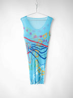 SS2011 ISSEY MIYAKE PLEATSPLEASE PLEATED BLUE ABSTRACT PRINT TANK TOP