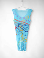SS2011 ISSEY MIYAKE PLEATSPLEASE PLEATED BLUE ABSTRACT PRINT TANK TOP