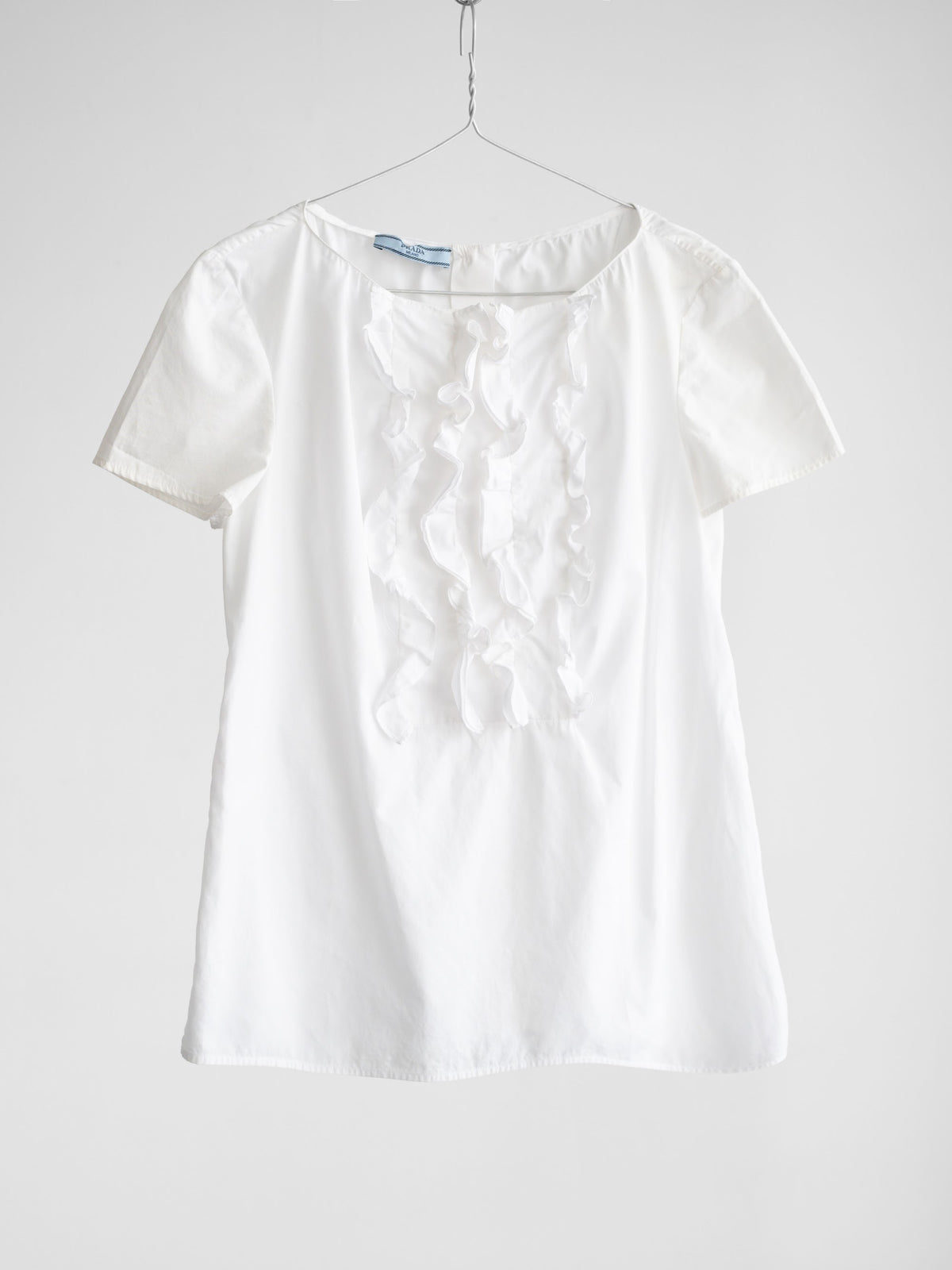 SS2011 PRADA WHITE RUFFLE FRONT SLEEVELESS SILK SS SHIRT