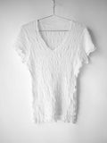 SS2013 ISSEY MIYAKE ME CRUSHED PLEATS WHITE V-NECK T-SHIRT