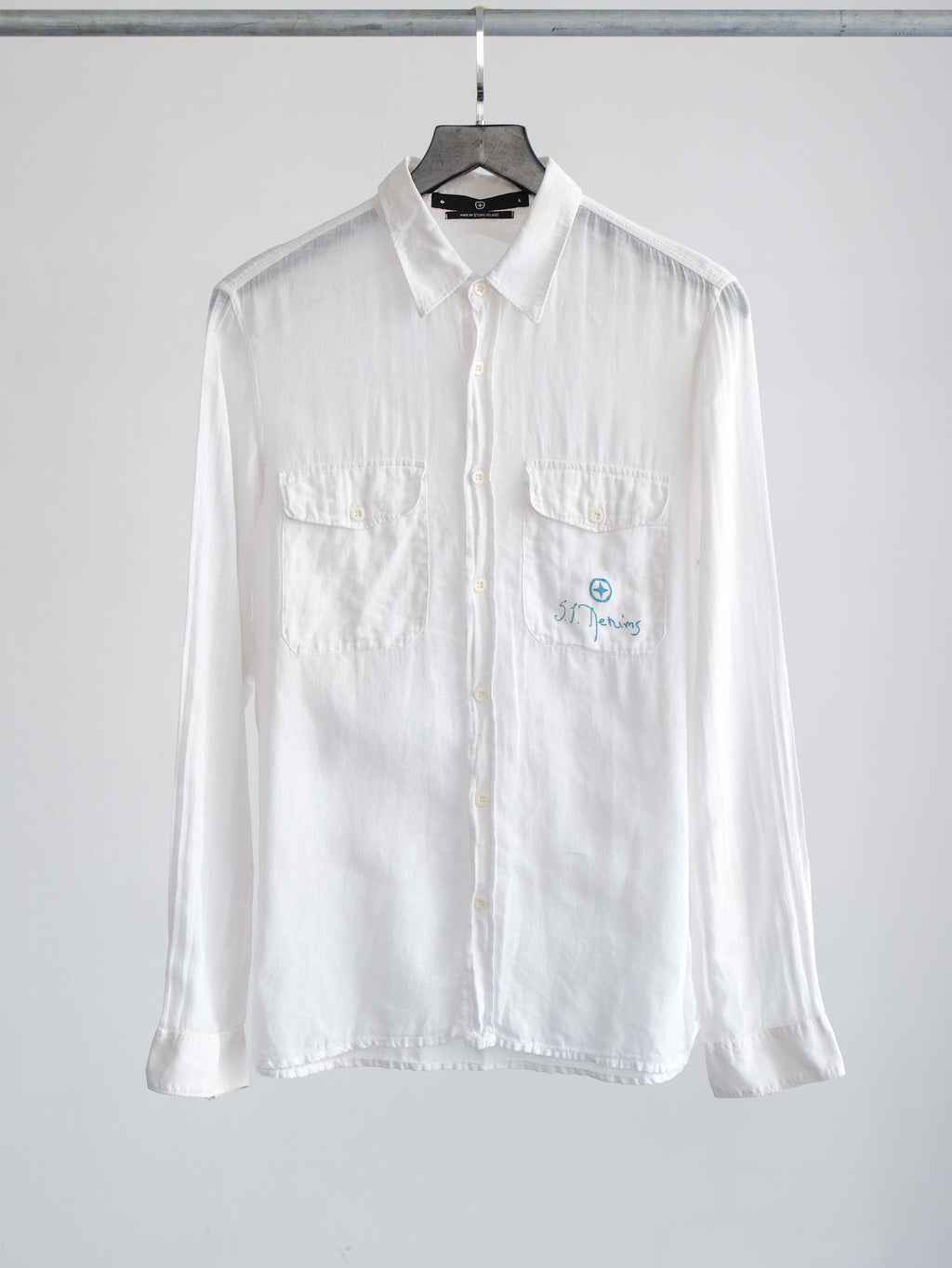 STONE ISLAND WHITE POCKET LS SHIRT