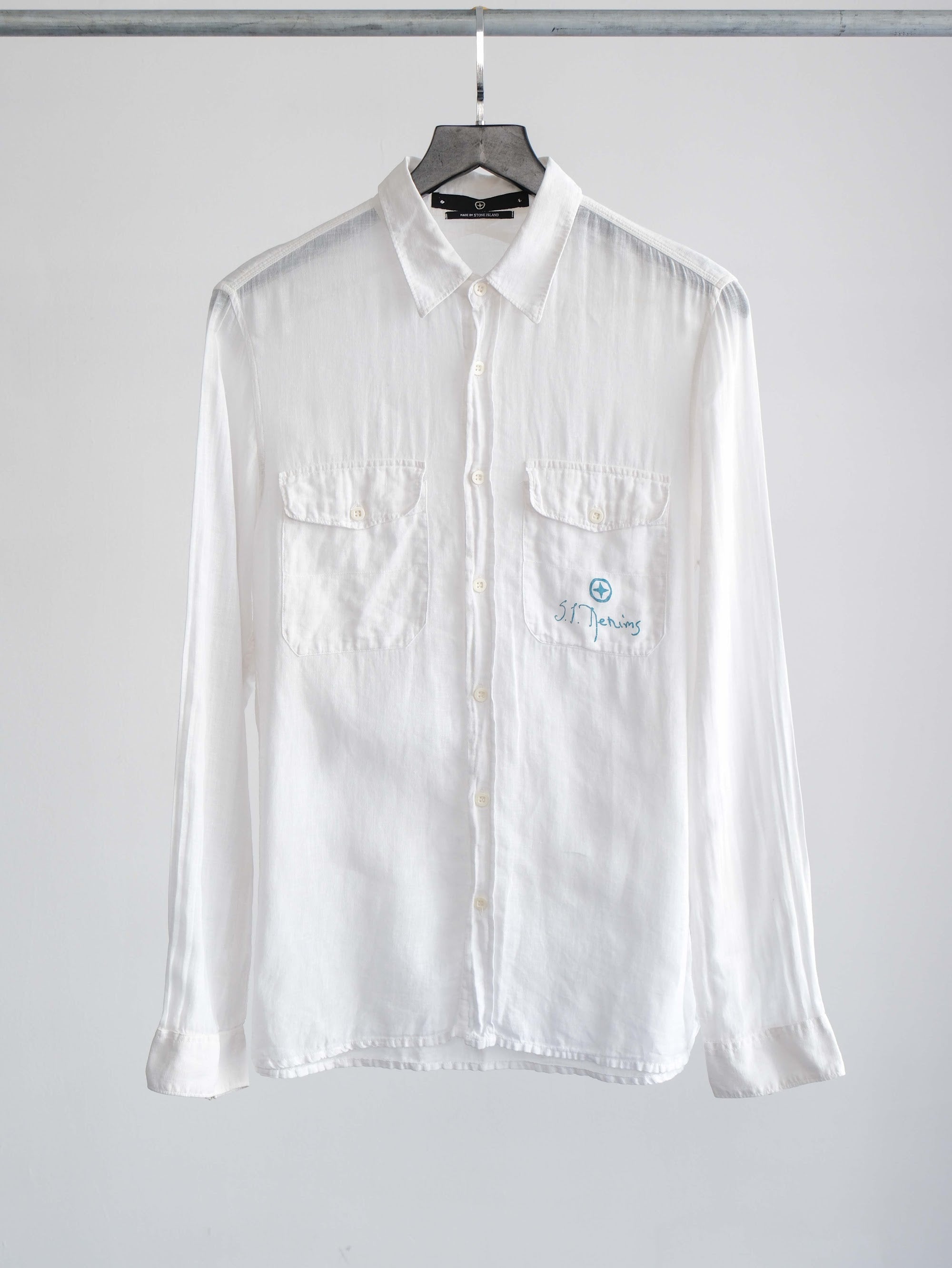 STONE ISLAND WHITE POCKET LS SHIRT