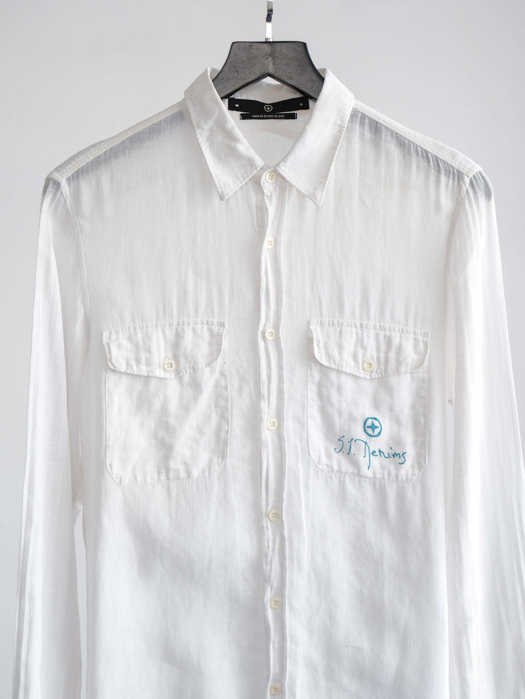 STONE ISLAND WHITE POCKET LS SHIRT