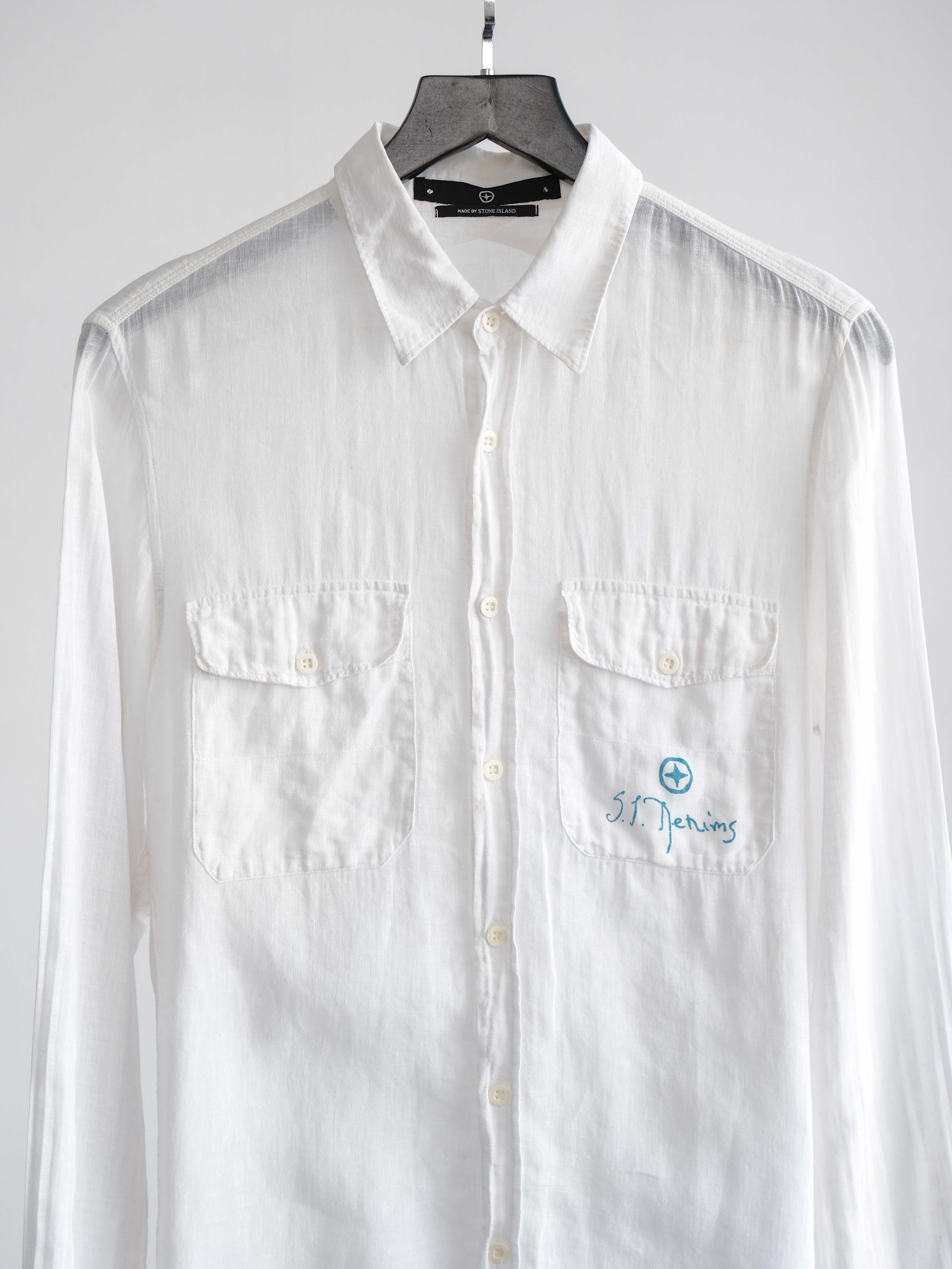 STONE ISLAND WHITE POCKET LS SHIRT