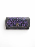 VINTAGE BLACK "ANNA SUI" SLG PURPLE PATTERN LEATHER LONG WALLET