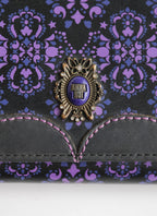 VINTAGE BLACK "ANNA SUI" SLG PURPLE PATTERN LEATHER LONG WALLET