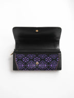VINTAGE BLACK "ANNA SUI" SLG PURPLE PATTERN LEATHER LONG WALLET