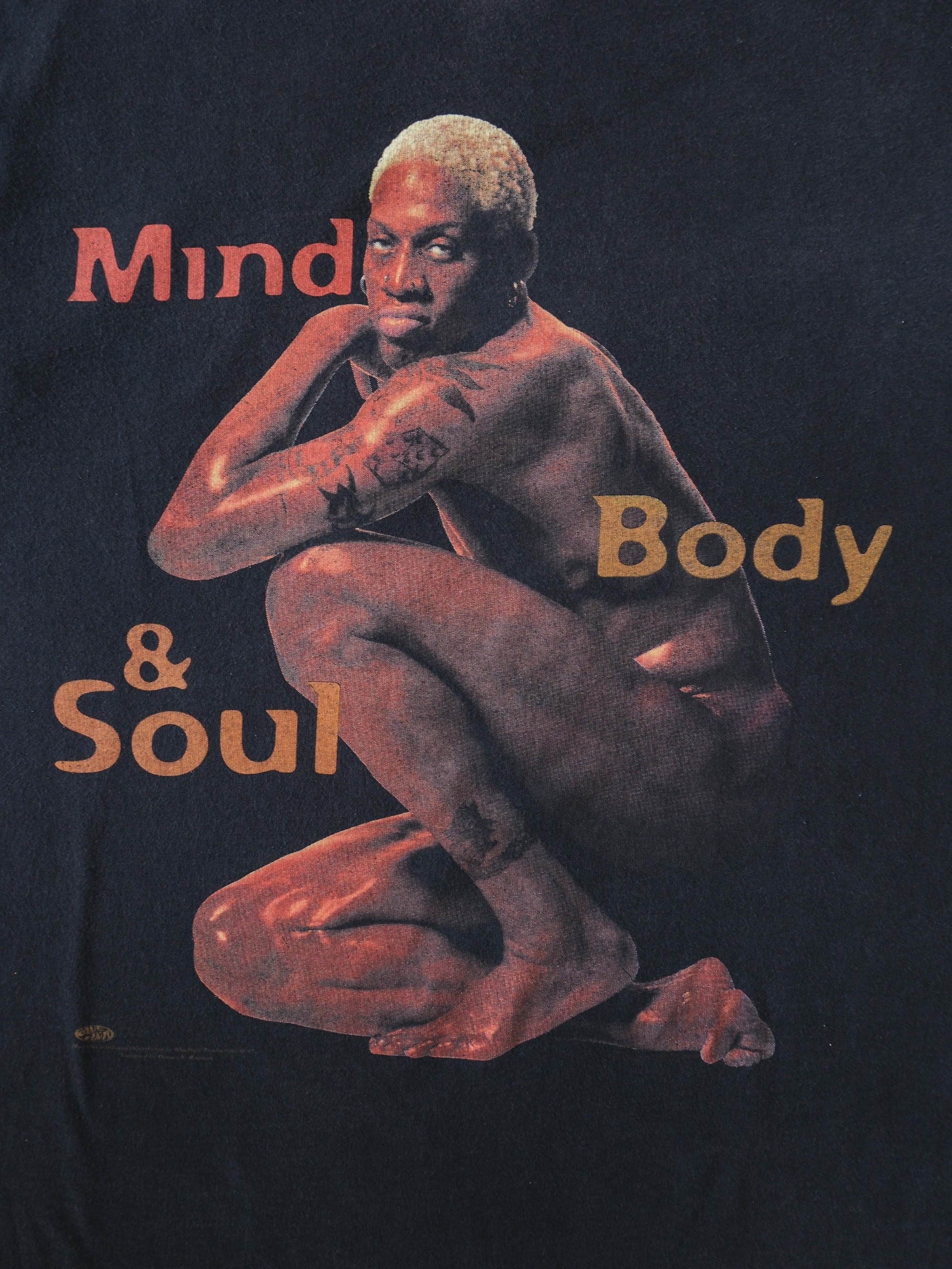 VINTAGE BLACK DENNIS RODMAN " MIND BODY & SOUL " T-SHIRT