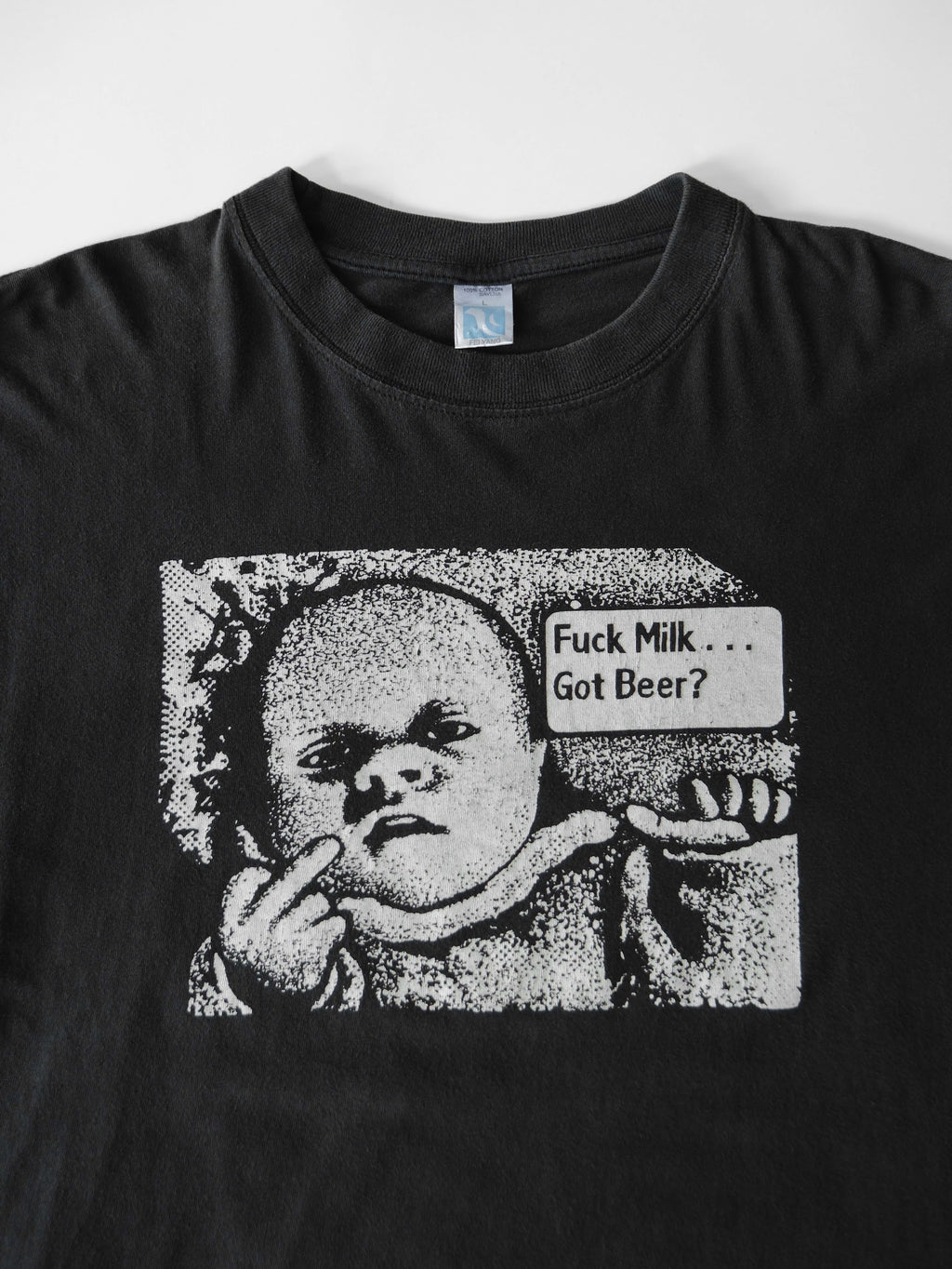VINTAGE BLACK " FUCK MILK...GOT BEER? "  T-SHIRT