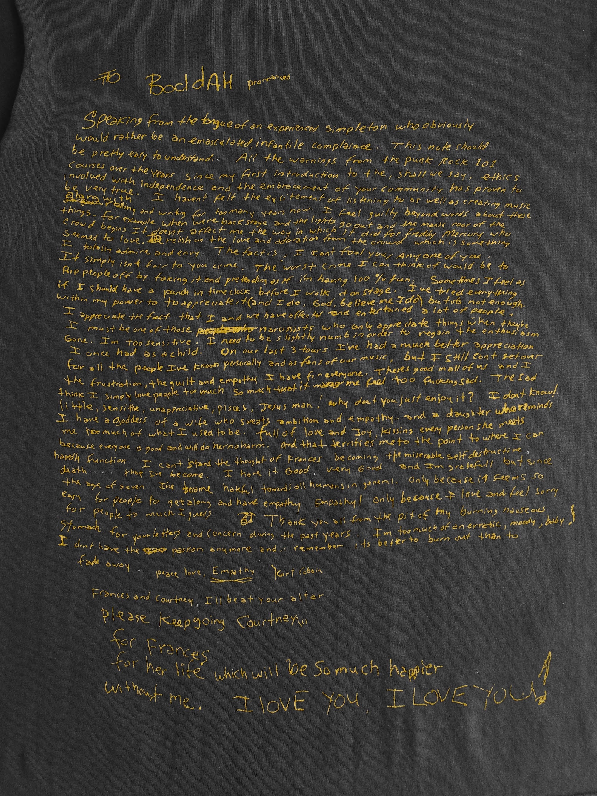 VINTAGE BLACK KURT COBAIN "SUICIDE NOTE" T-SHIRT