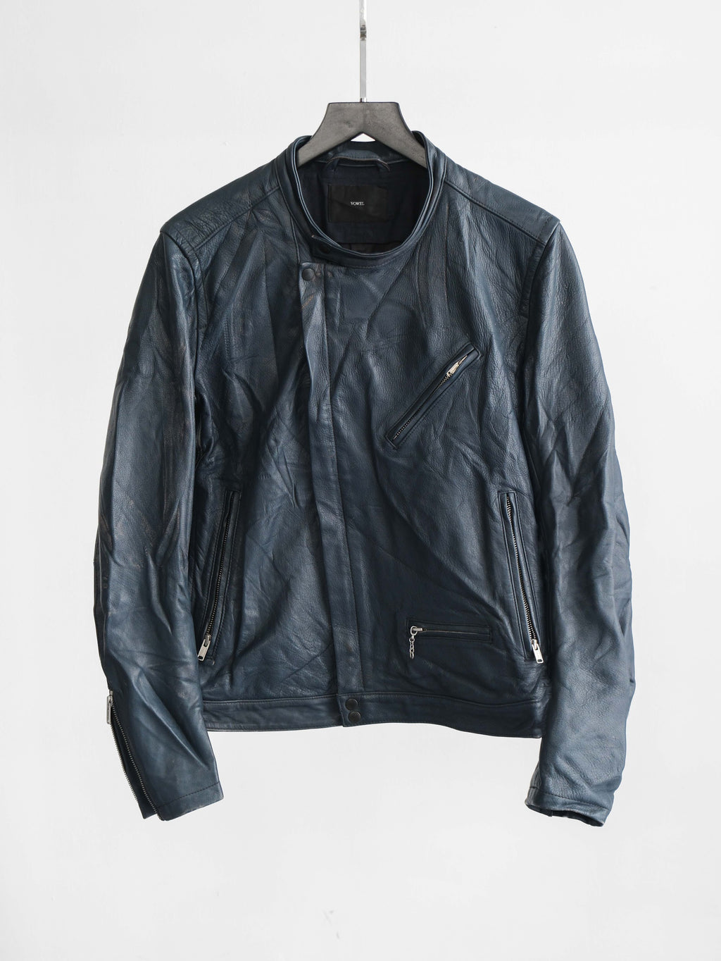 VINTAGE BLACK "VOWEL" BIKER LEATHER JACKET