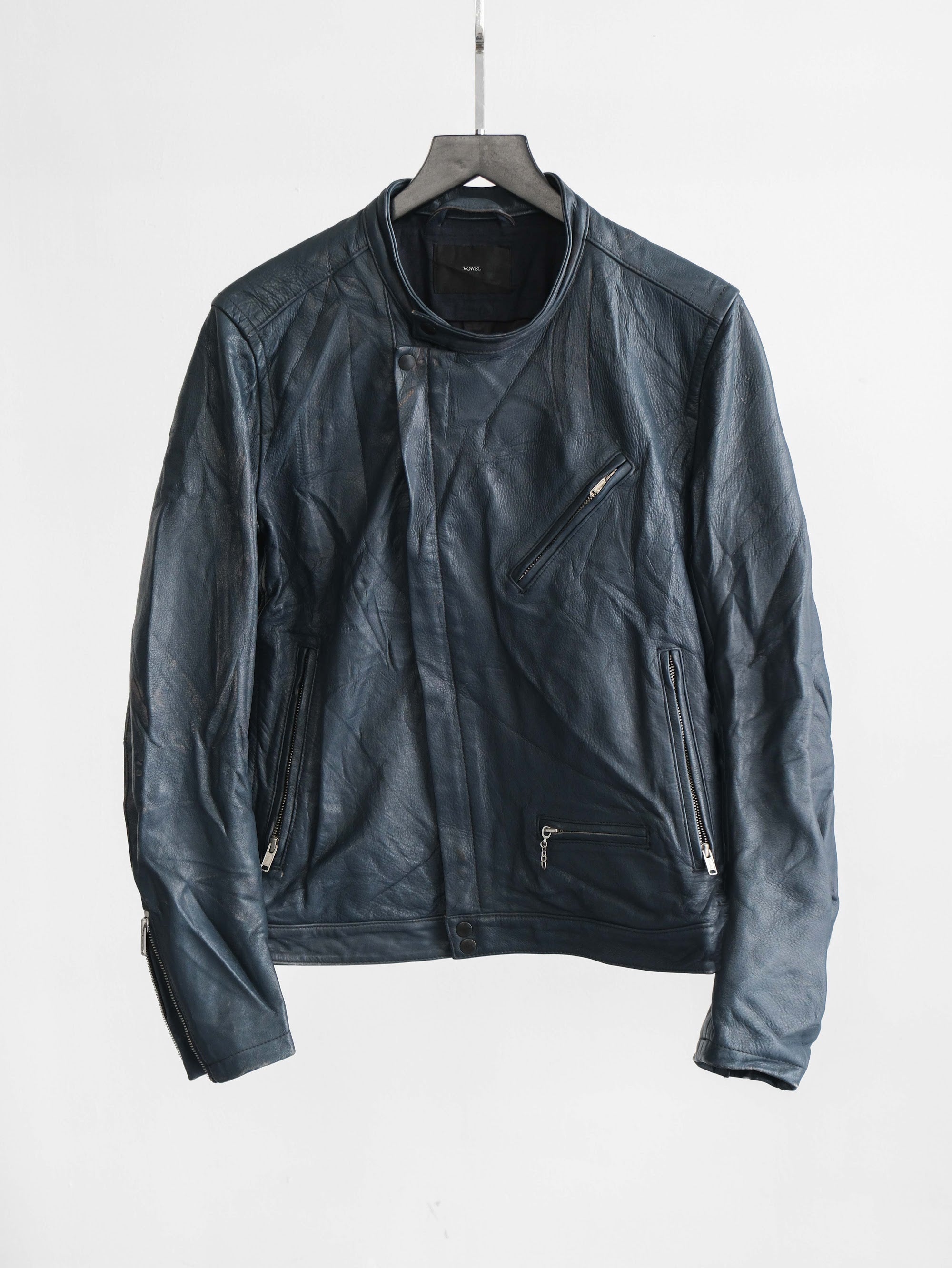 VINTAGE BLACK "VOWEL" BIKER LEATHER JACKET