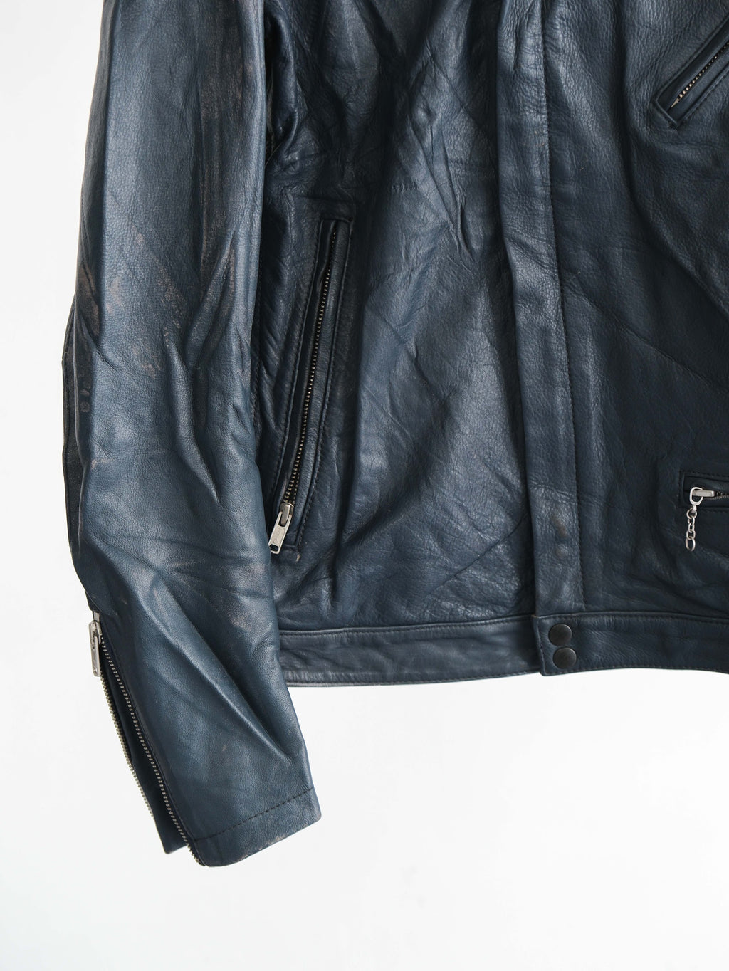 VINTAGE BLACK "VOWEL" BIKER LEATHER JACKET