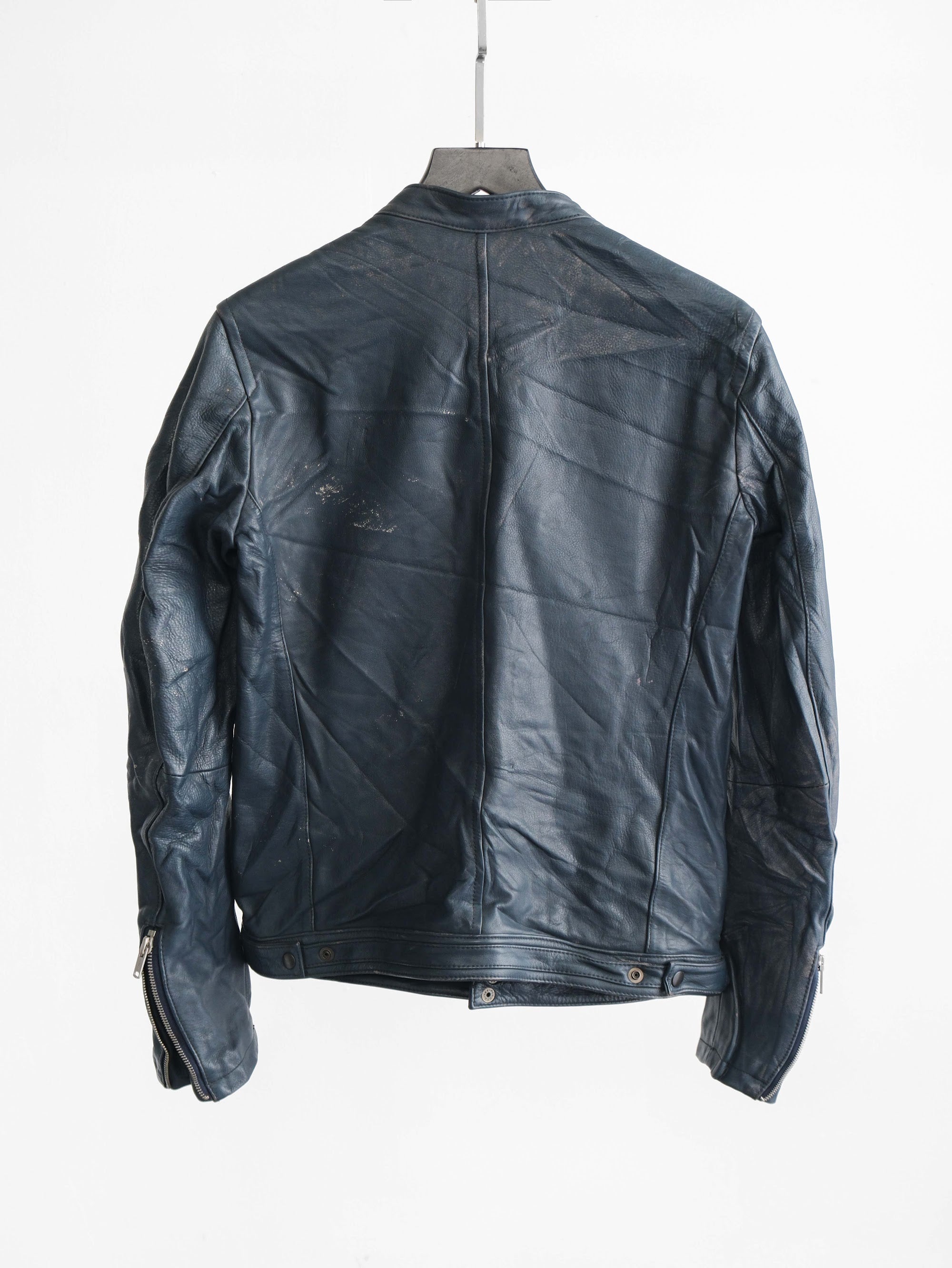 VINTAGE BLACK "VOWEL" BIKER LEATHER JACKET
