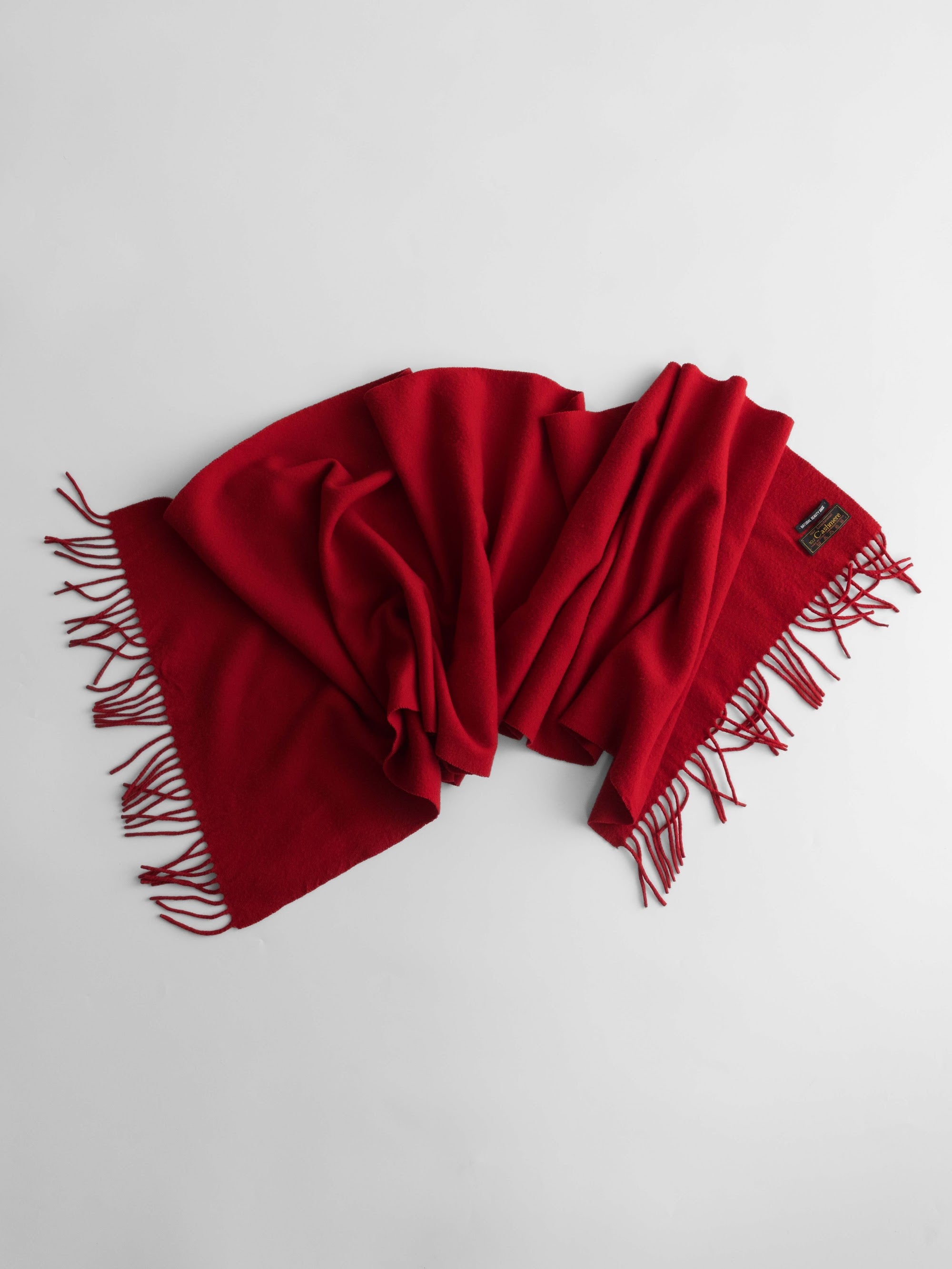 VINTAGE CROCHET / KNIT RED CASHMERE ITALY SCARF