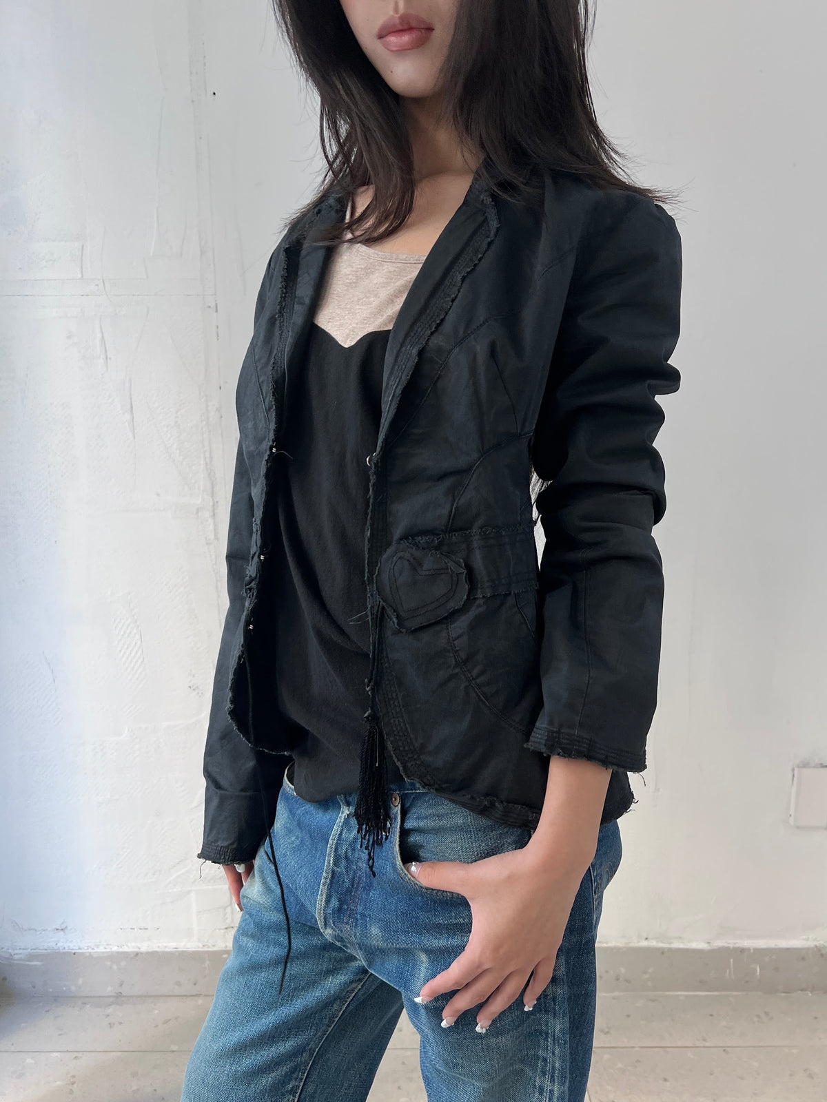 VINTAGE EMBROIDERED BLACK "HOLLY" RECONSTRUCT JACKET