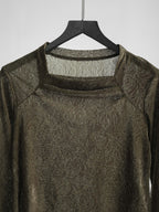 VINTAGE LACE GREEN CECI OU CELA/ FLORAL LS T-SHIRT