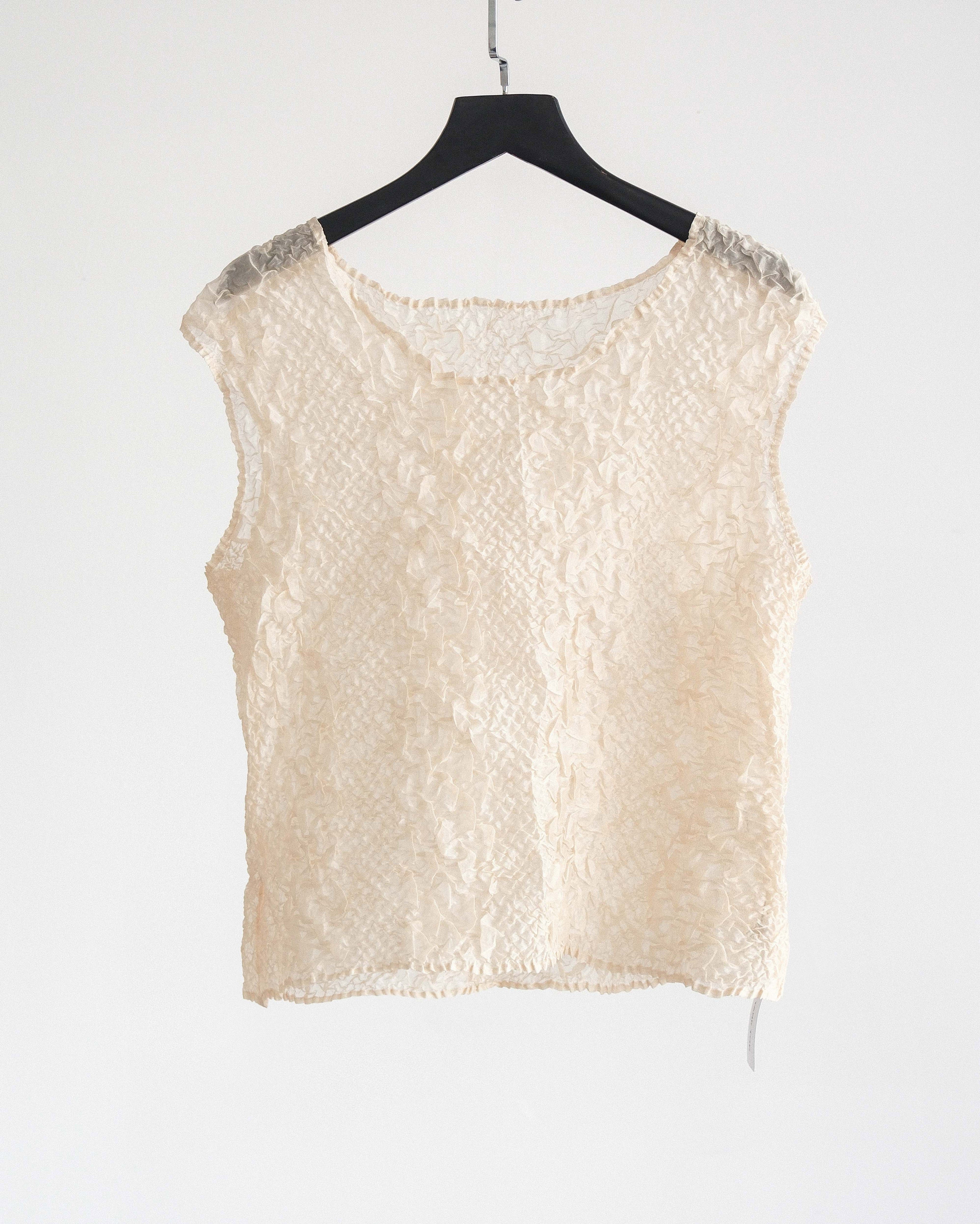 VINTAGE PLEATS BEIGE ELEGANACE TANK TOP