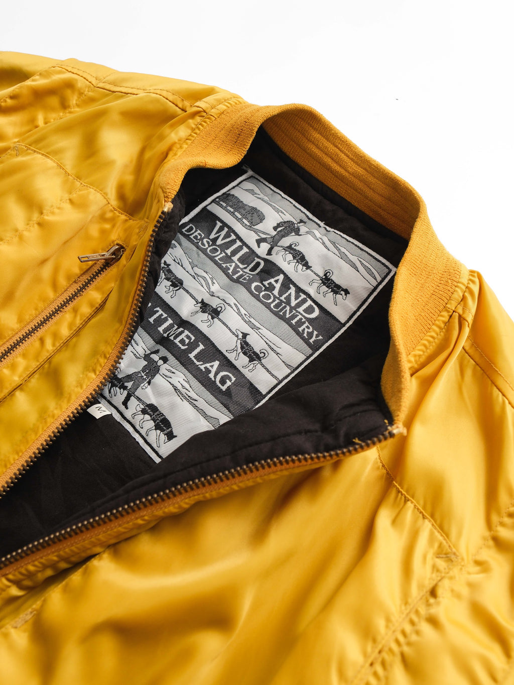 VINTAGE YELLOW " WILD AND DESOLATE COUNTRY BY TIME LAG " BOMBER JACKET
