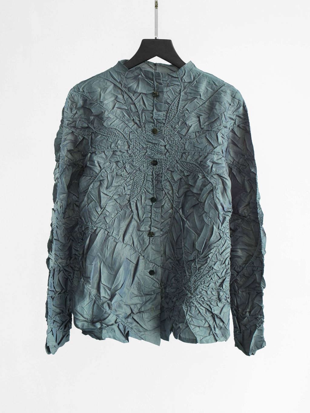 YOSHIKI HISHINUMA CRUSHED PLEATS GREEN " PEPLUM " LS SHIRT