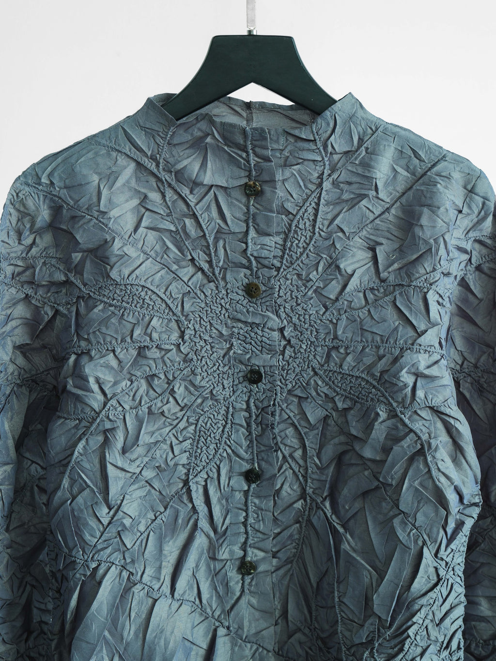 YOSHIKI HISHINUMA CRUSHED PLEATS GREEN " PEPLUM " LS SHIRT