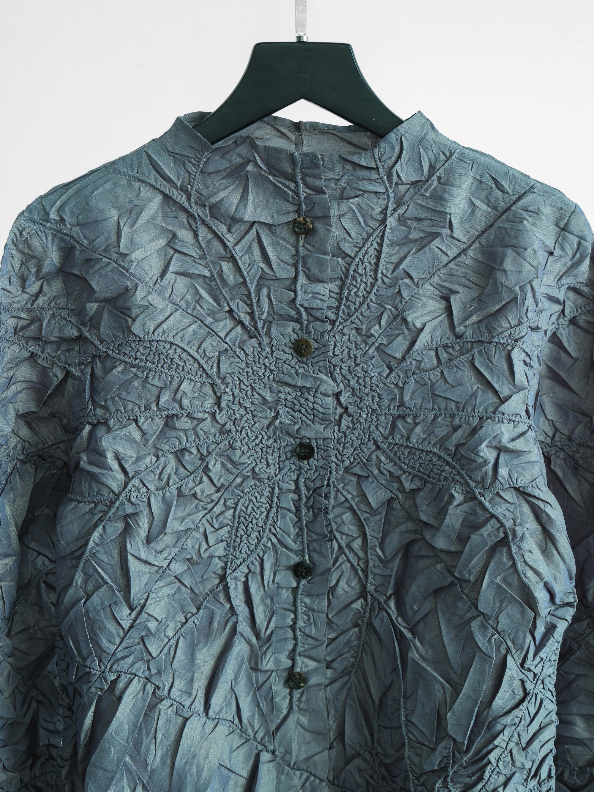 YOSHIKI HISHINUMA CRUSHED PLEATS GREEN " PEPLUM " LS SHIRT