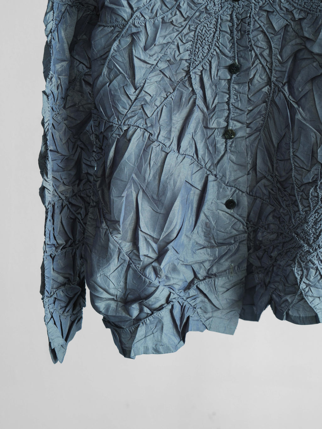 YOSHIKI HISHINUMA CRUSHED PLEATS GREEN " PEPLUM " LS SHIRT